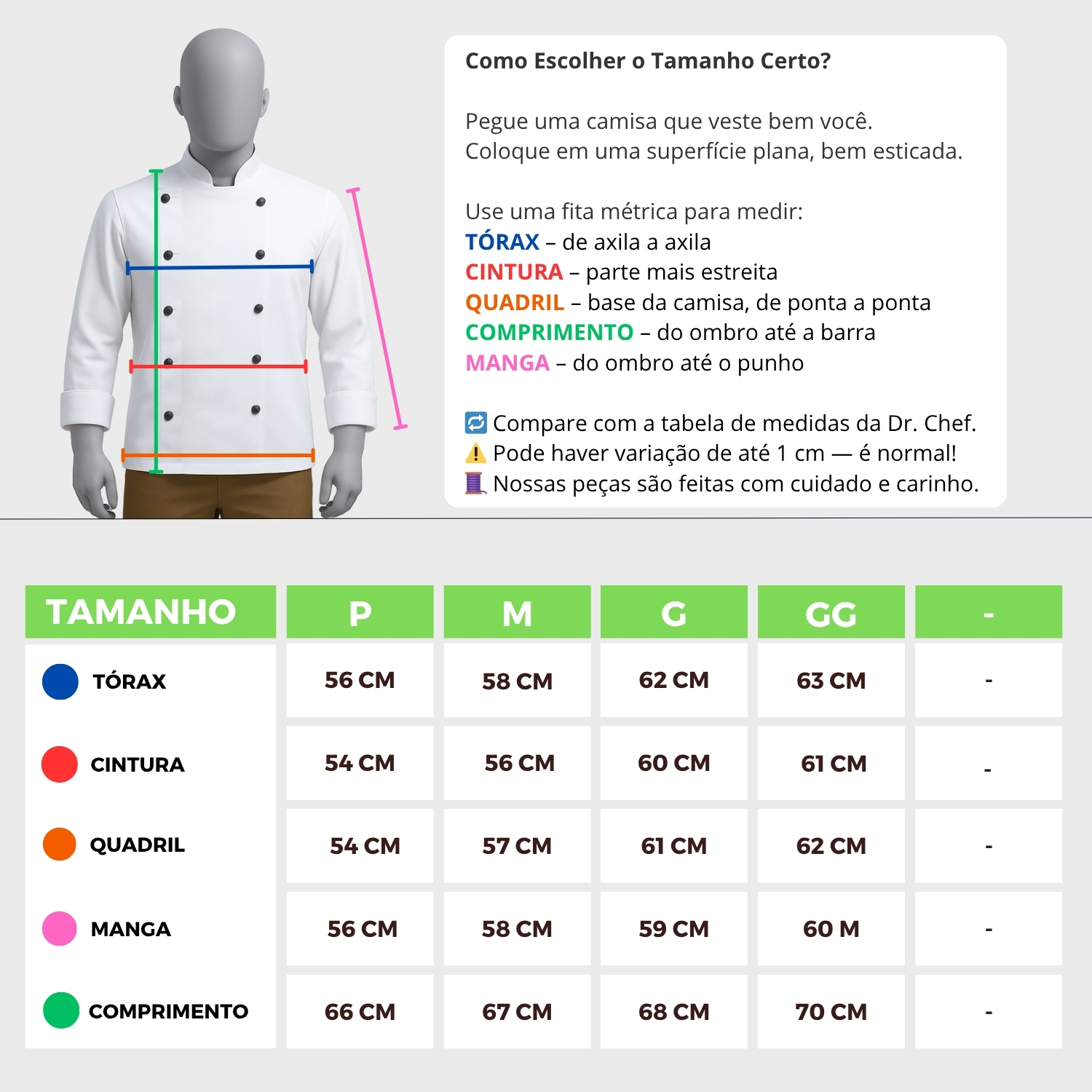 Dólmã Chef de Cozinha Unissex Atlanticus - Dr Chef - DR.CHEF