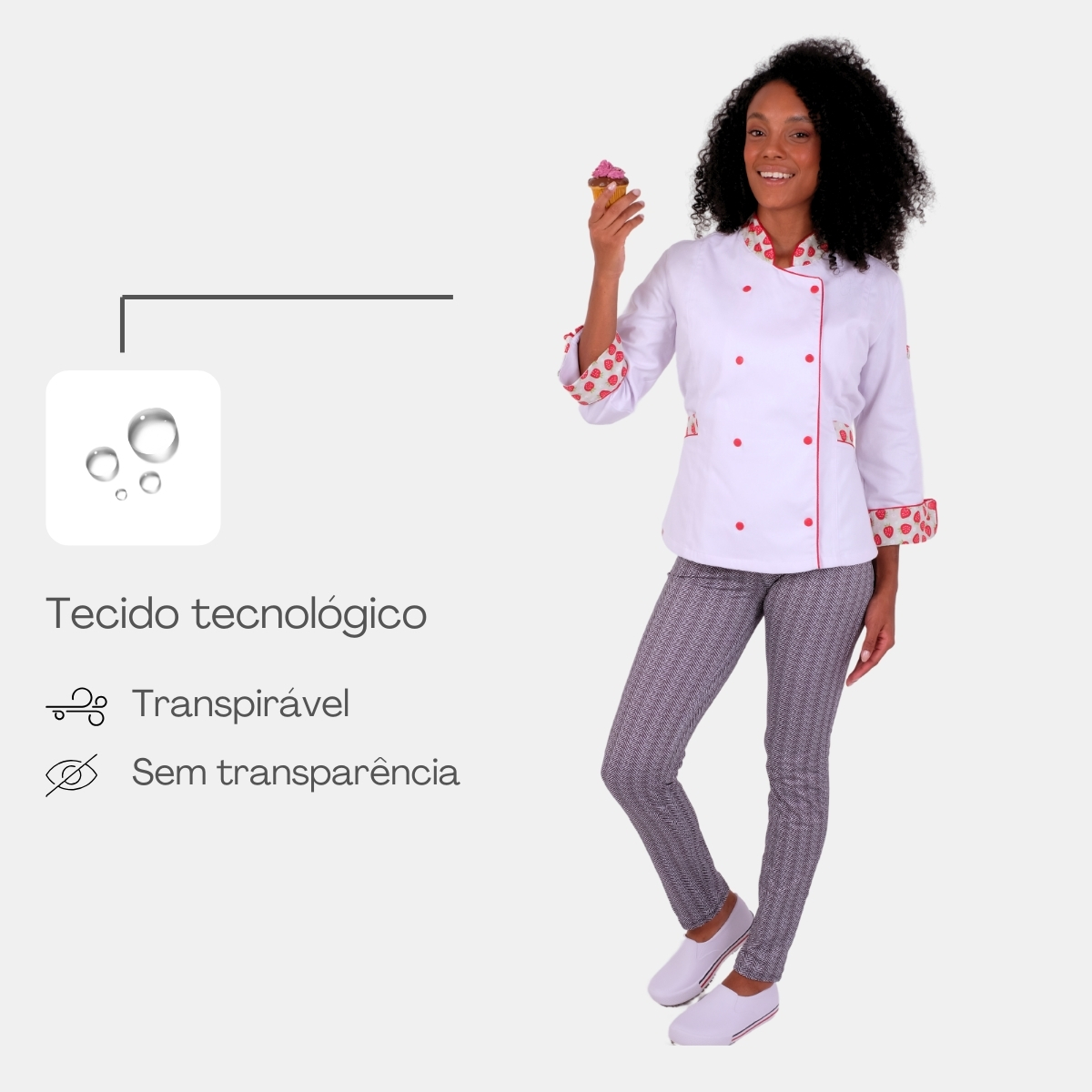 Dólmã Feminino Chef Cozinha Estampa Morangos - Dr Chef - DR.CHEF