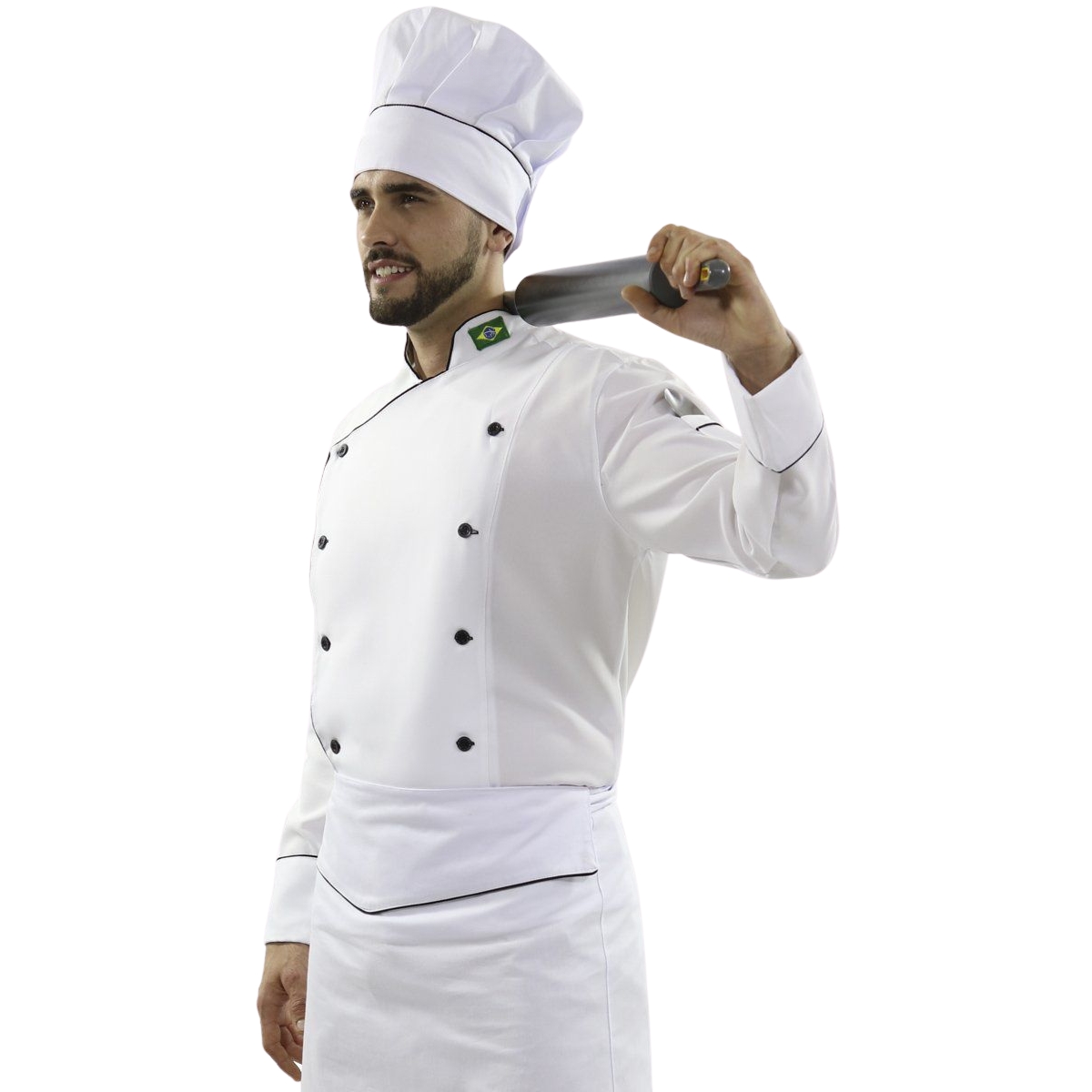 Chapéu Chef Cozinha Branco com Preto Profissional - Dr Chef - DR.CHEF