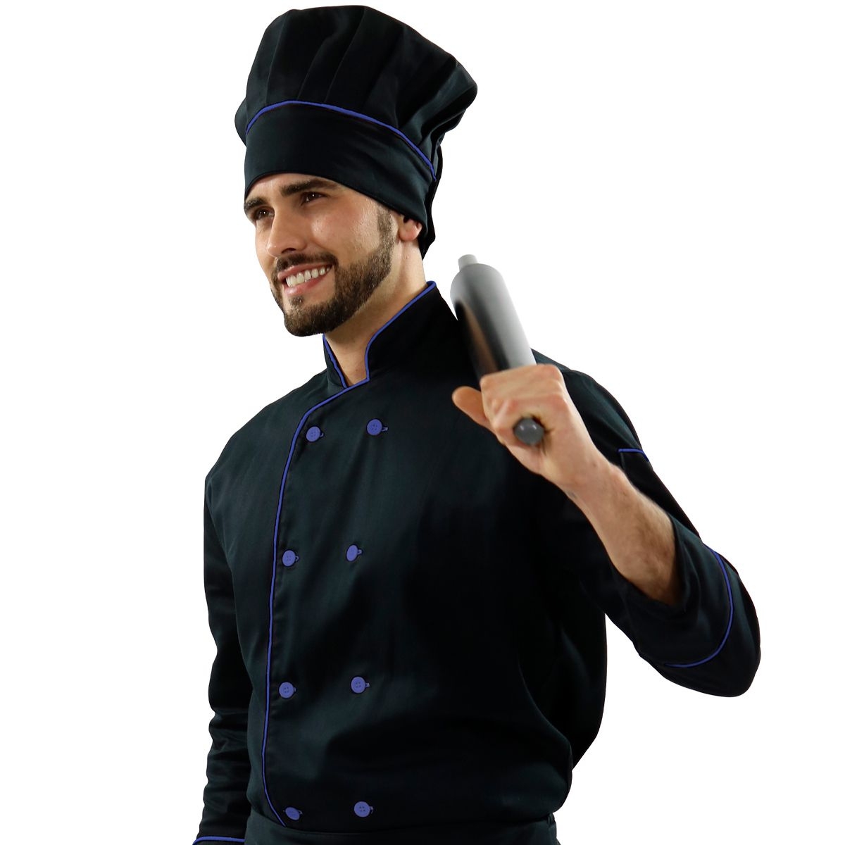 Chapéu Chef Cozinha Preto e Azul Profissional - Dr Chef - DR.CHEF