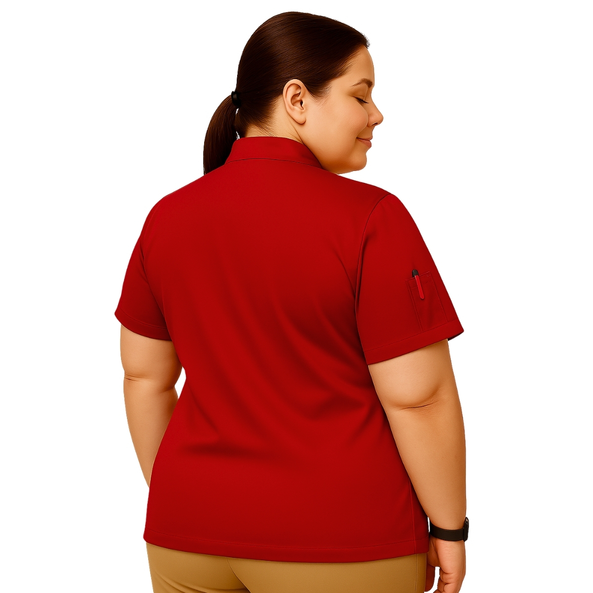 chiiiibag　DolmanSleeveDungareeShirt Dólmã Plus Size Feminina para Chef Vermelha Manga Curta – Dr Chef
