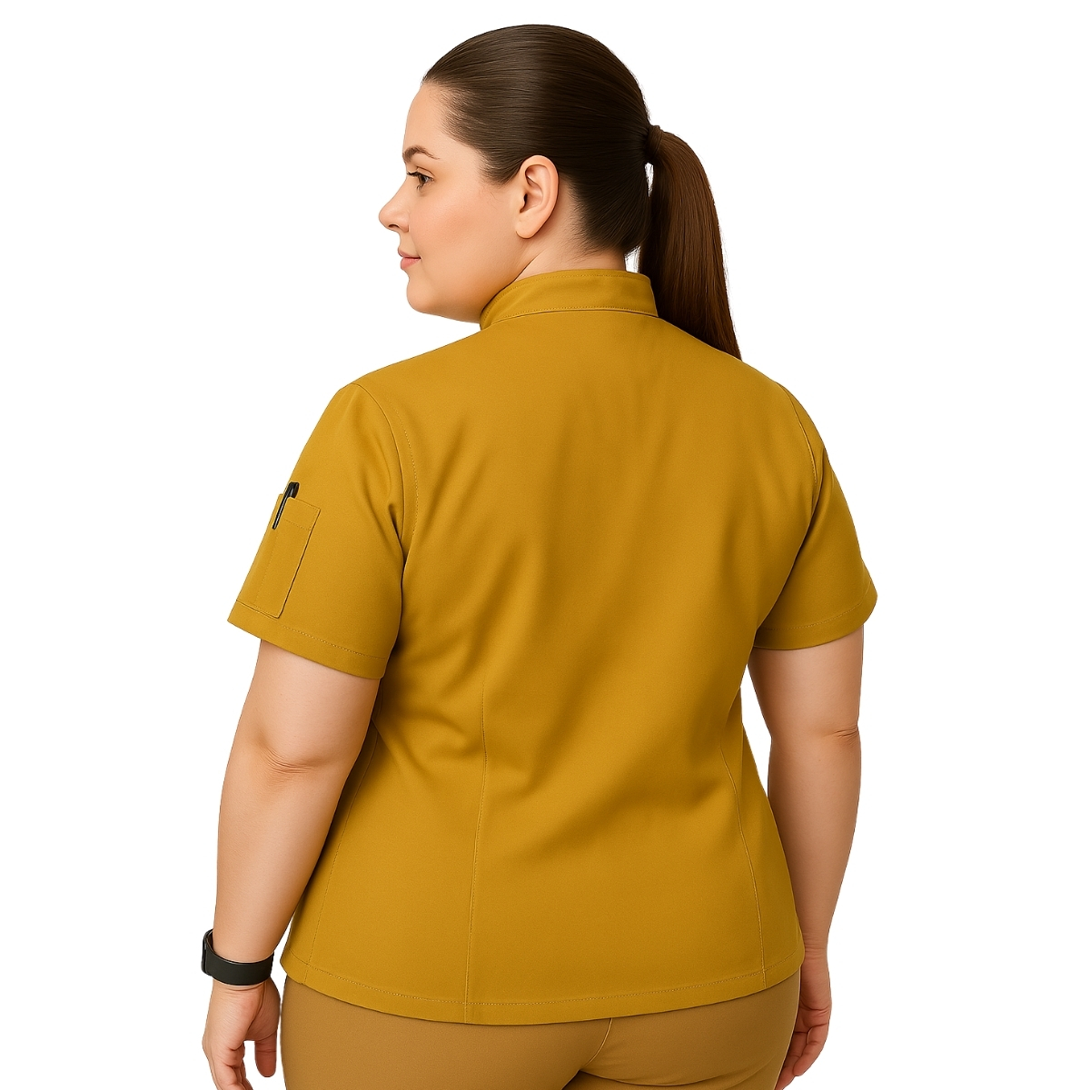 Dólmã Feminina Plus Size Mostarda com Gola Padre – Dr Chef - DR.CHEF
