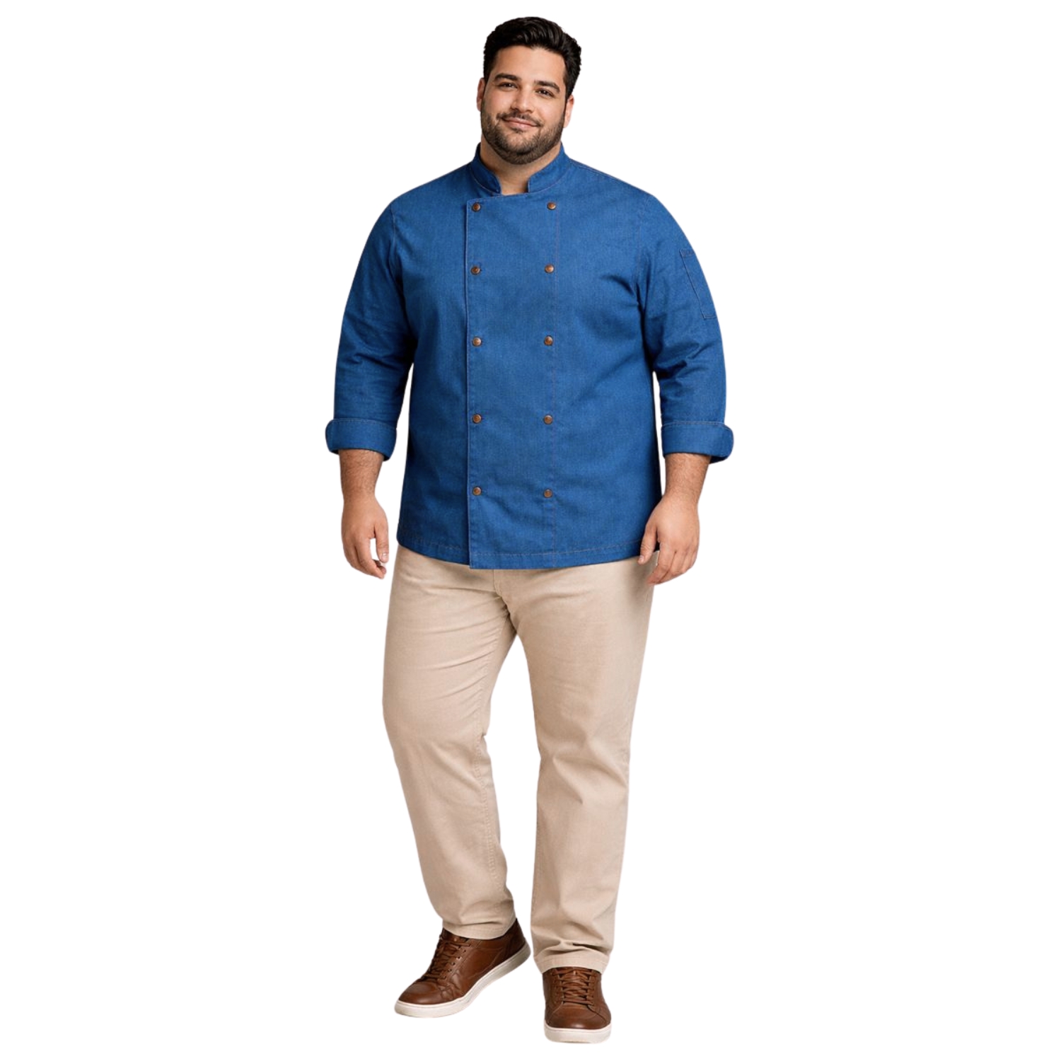 Dólmã Chef De Cozinha Plus Size Jeans Azul Claro Unissex - Dr Chef