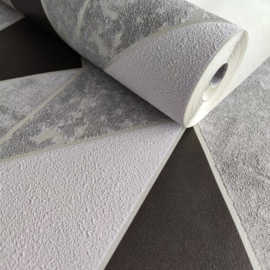 Papel de Parede Vinílico Importado Geométrico 3D em Ultra relevo Preto e  cinza- Rolo de 10 metros IMN015 - BEM INSTALADO HOME DECOR