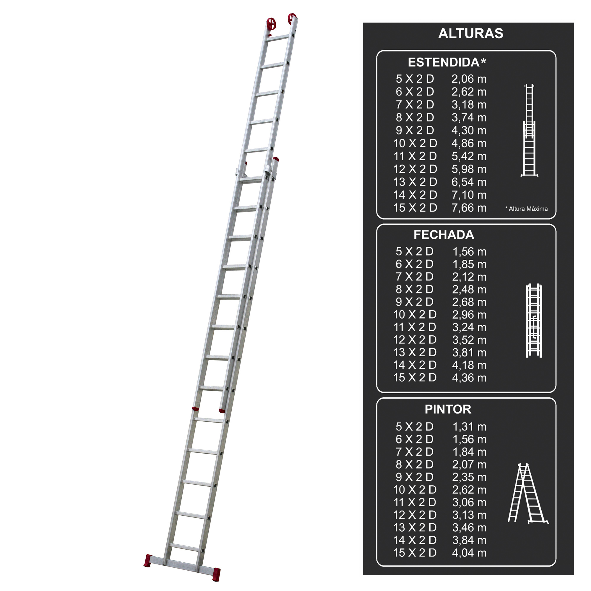 Escada Extensiva 13x2 Degraus em Alumínio BTF - Botafogo Lar & Lazer