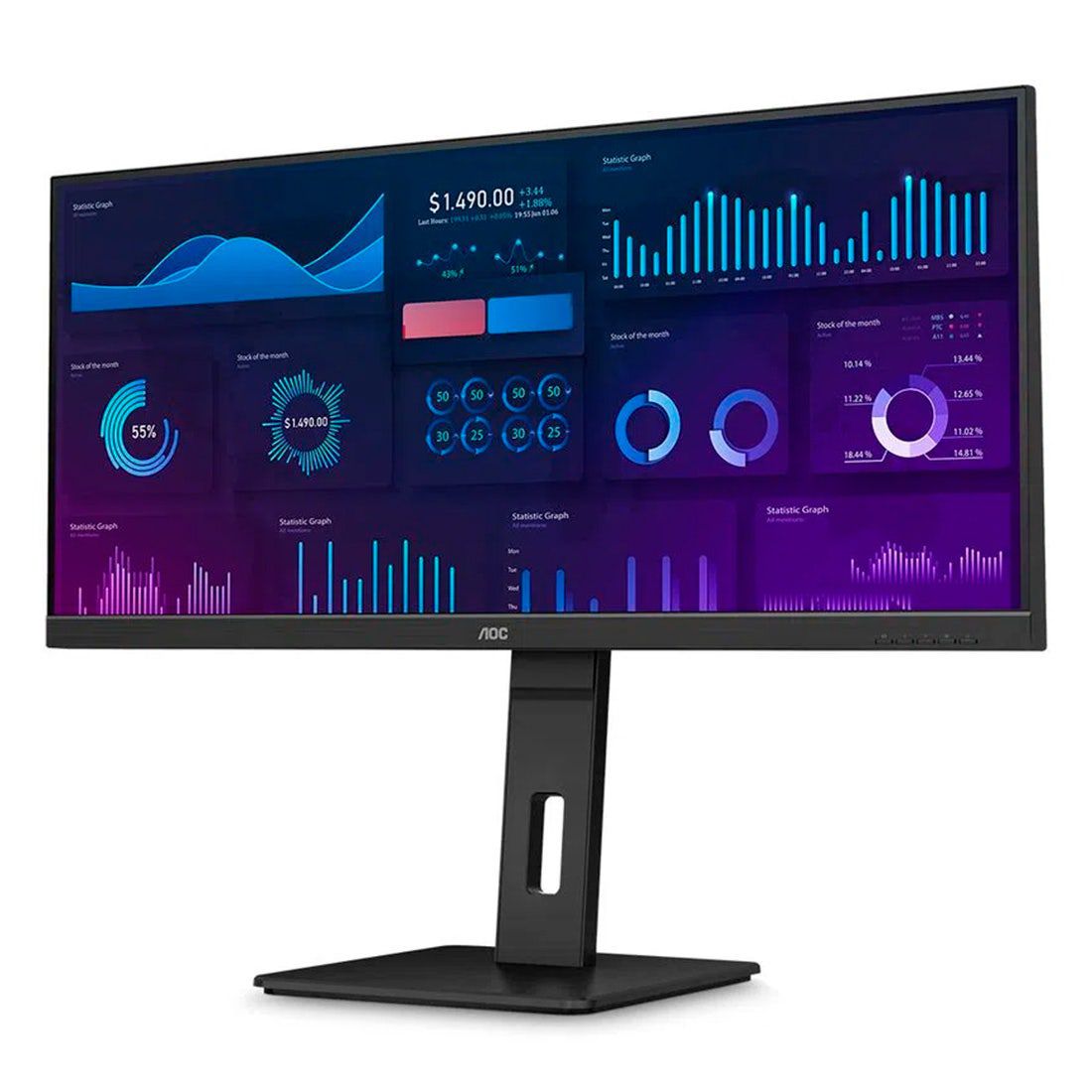 Monitor 34" Aoc Ultrawide Ips Com Base Ajustável Q34P2/Fg - Processtec ...