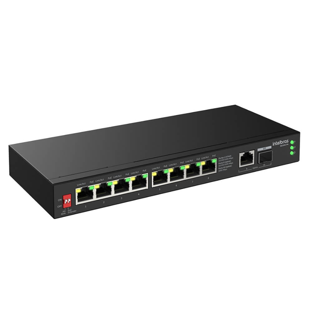 Switch Intelbras 10 Portas Gigabit 8 Poe Extender +1 Porta Sfp E