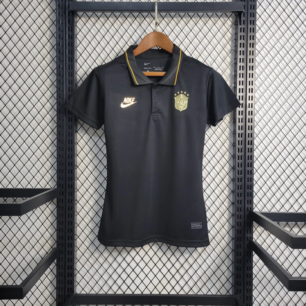 Camisa Brasil Polo Preta/Dourada 2022/2023 - Feminina - Fut Camisas Sports