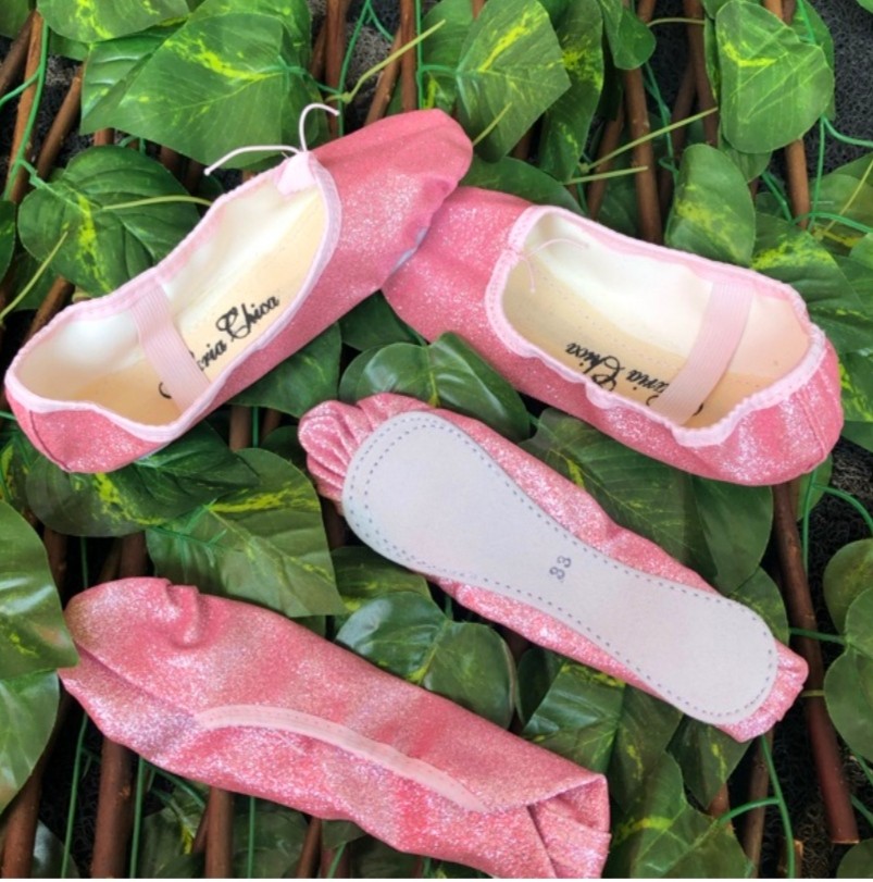 Sapatilha de ballet com glitter rosa infantil - Loja Pe Plie