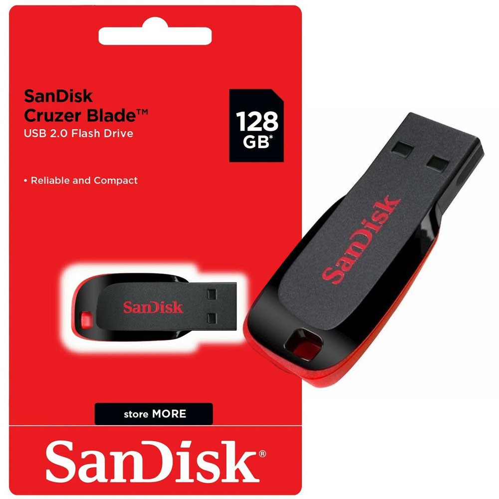 Pen Drive 128GB Sandisk Cruzer Blade Preto Z50 - Crystal Informática