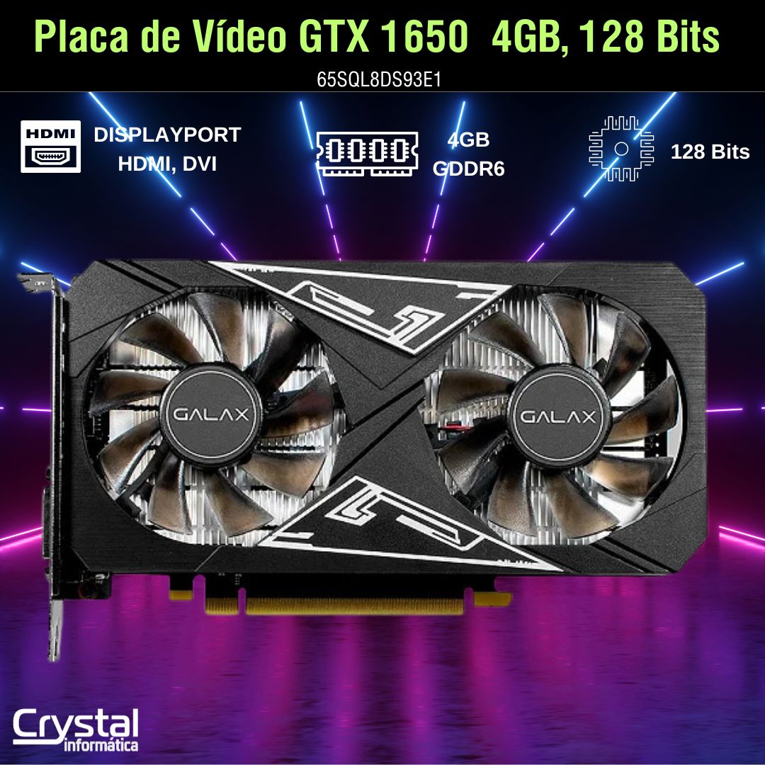 Placa de Vídeo GTX 1650 Galax NVIDIA GeForce 65SQL8DS93E1