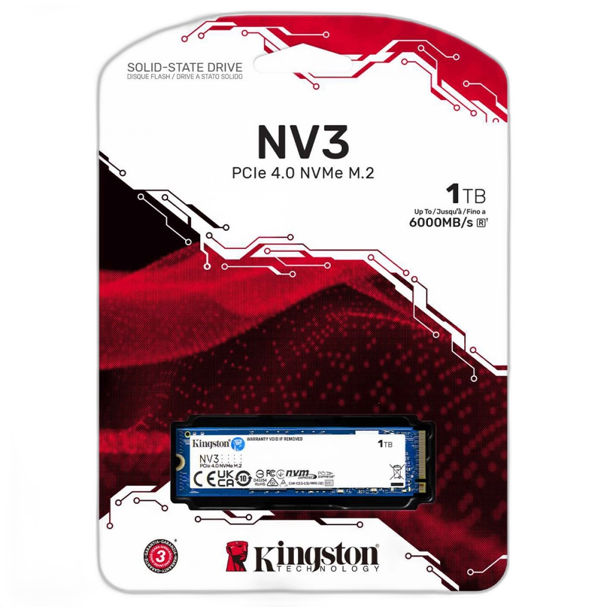 内蔵型SSD Kingston NV3 PCIe 4.0 NVMe M.2 SSD 1TB SSD Kingston NV3 1TB SNV3S/1000G | PCIe 4.0 6000MB/s - Crystal