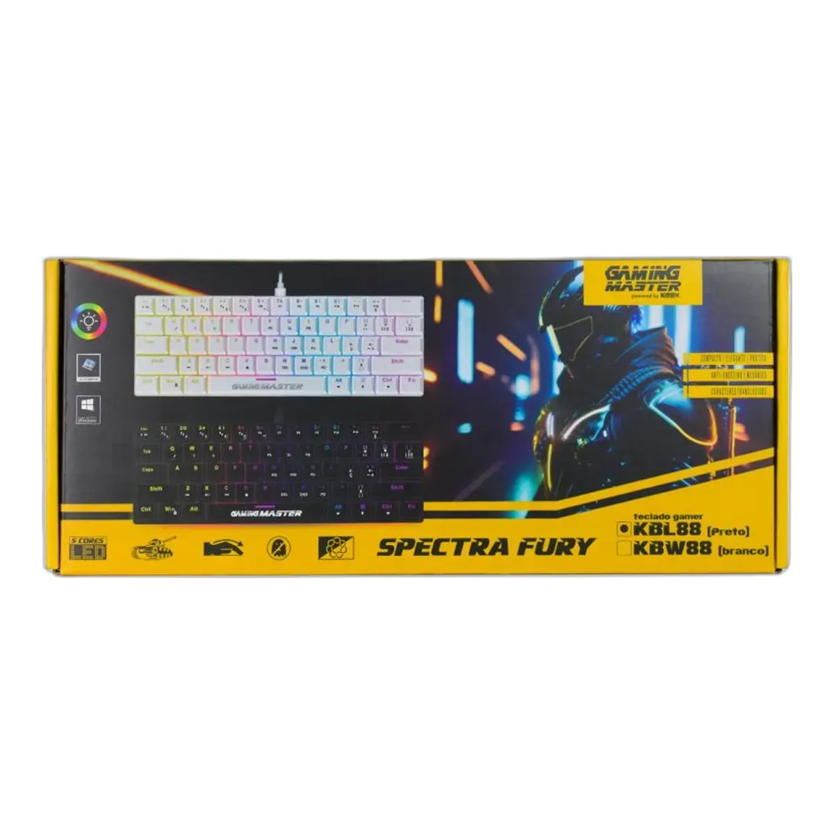 Teclado Gamer Mecânico K-mex Spectra Fury KBL88, LED, Switch Blue