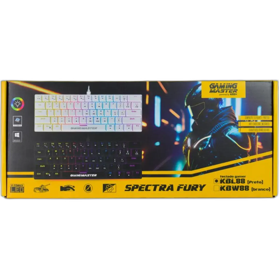 Teclado Gamer Mecânico K-mex Spectra Fury KBL88, LED, Switch Blue