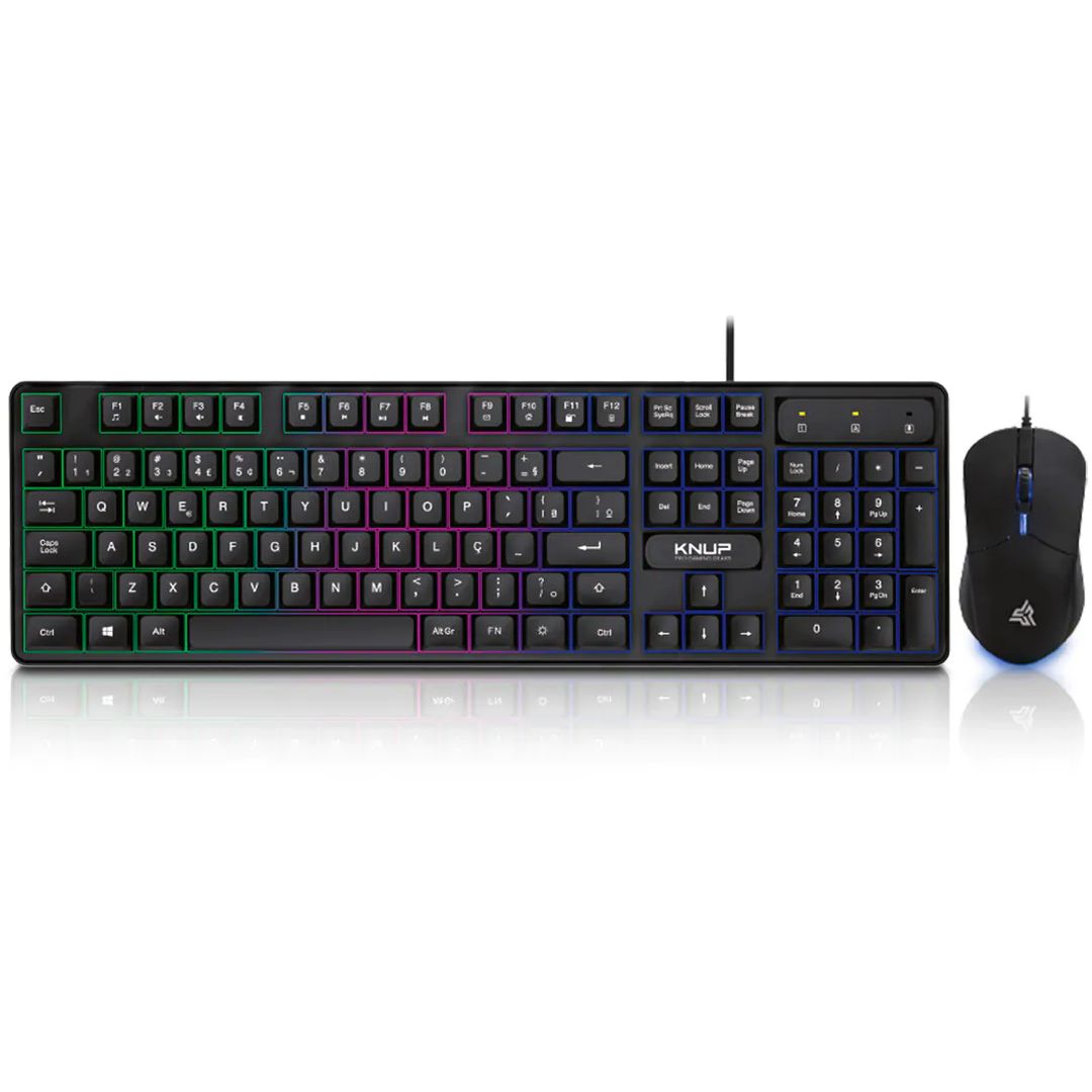 Teclado Mouse Gamer RGB Knup KP-TE118 Layout BR 1600DPI - Crystal