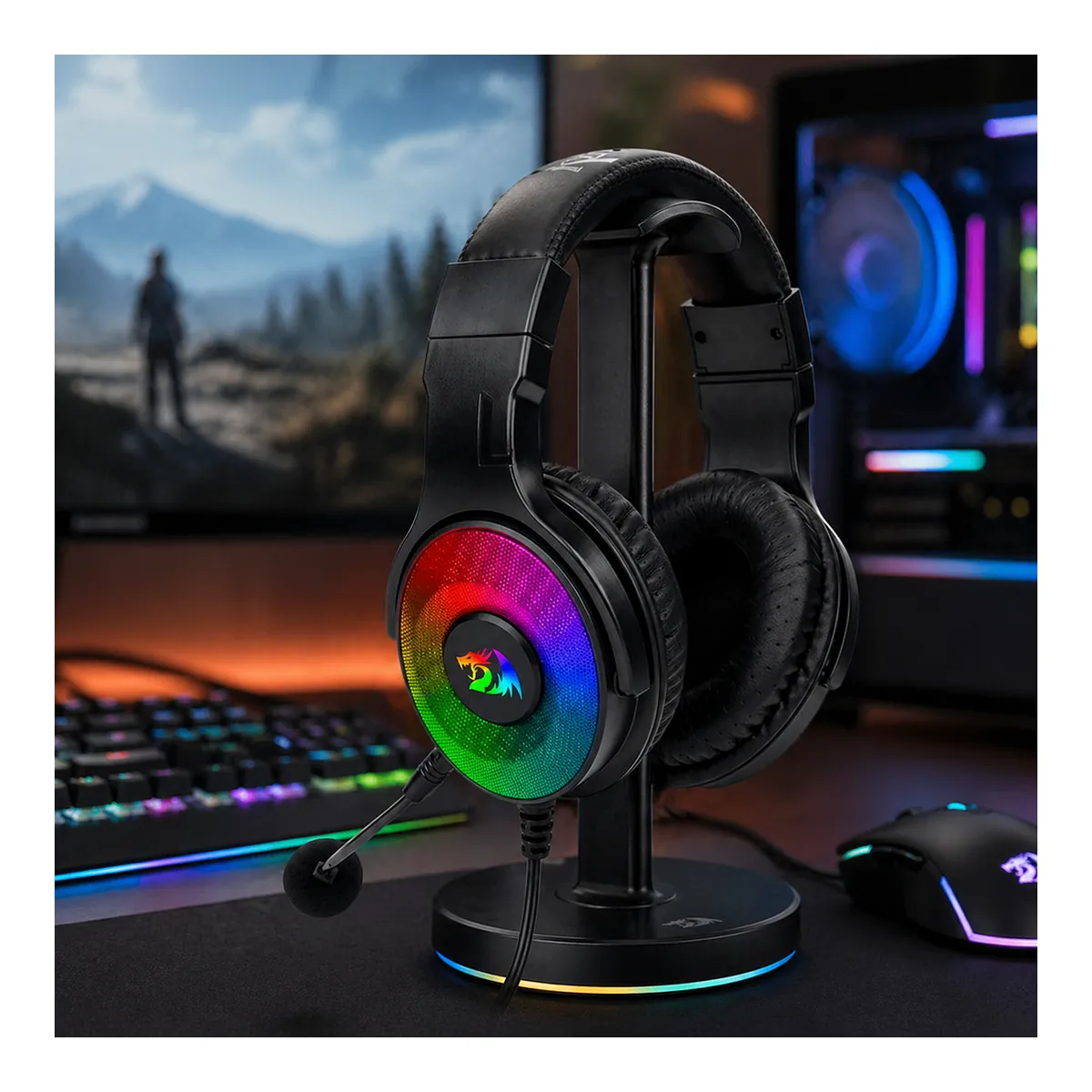 Iluminação RGB Chroma do Headset Redragon Pandora 2
