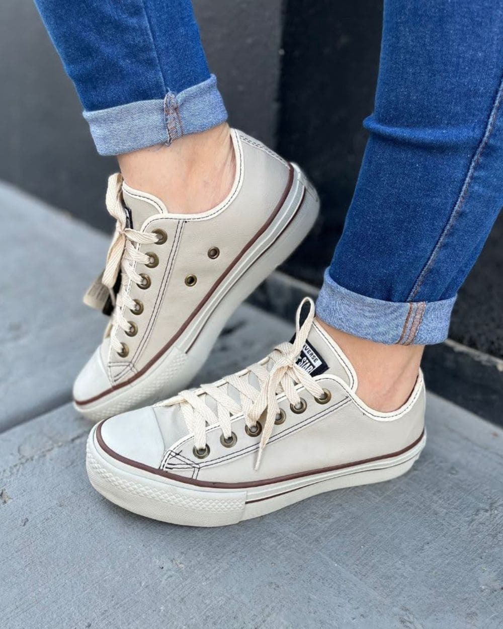 Converse All Star Plataforma Bege Couro