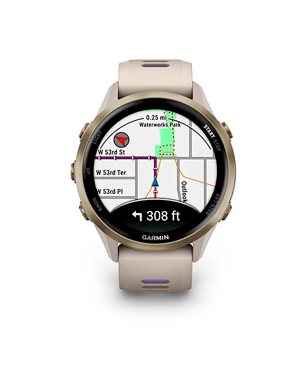 Relógio Garmin Forerunner 970 - Soft Gold Titanium with French