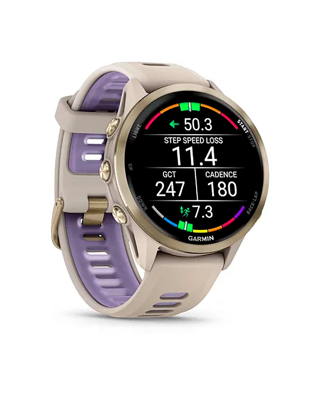 Relógio Garmin Forerunner 970 - Soft Gold Titanium with French
