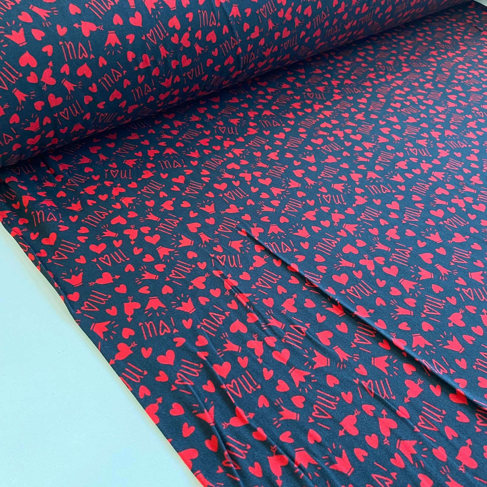 TECIDO MALHA SUEDE PIJAMA (CORAÇÃO PRETO) - Ponto dos Tecidos