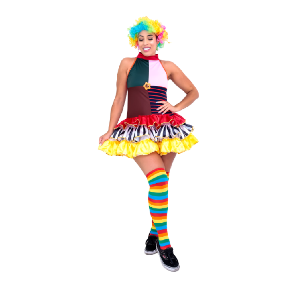 Fantasia Vestido Palhaça Adulto Feminina Carnaval Halloween Zumbi Terror  Festa Circo - Fantasias do Ó