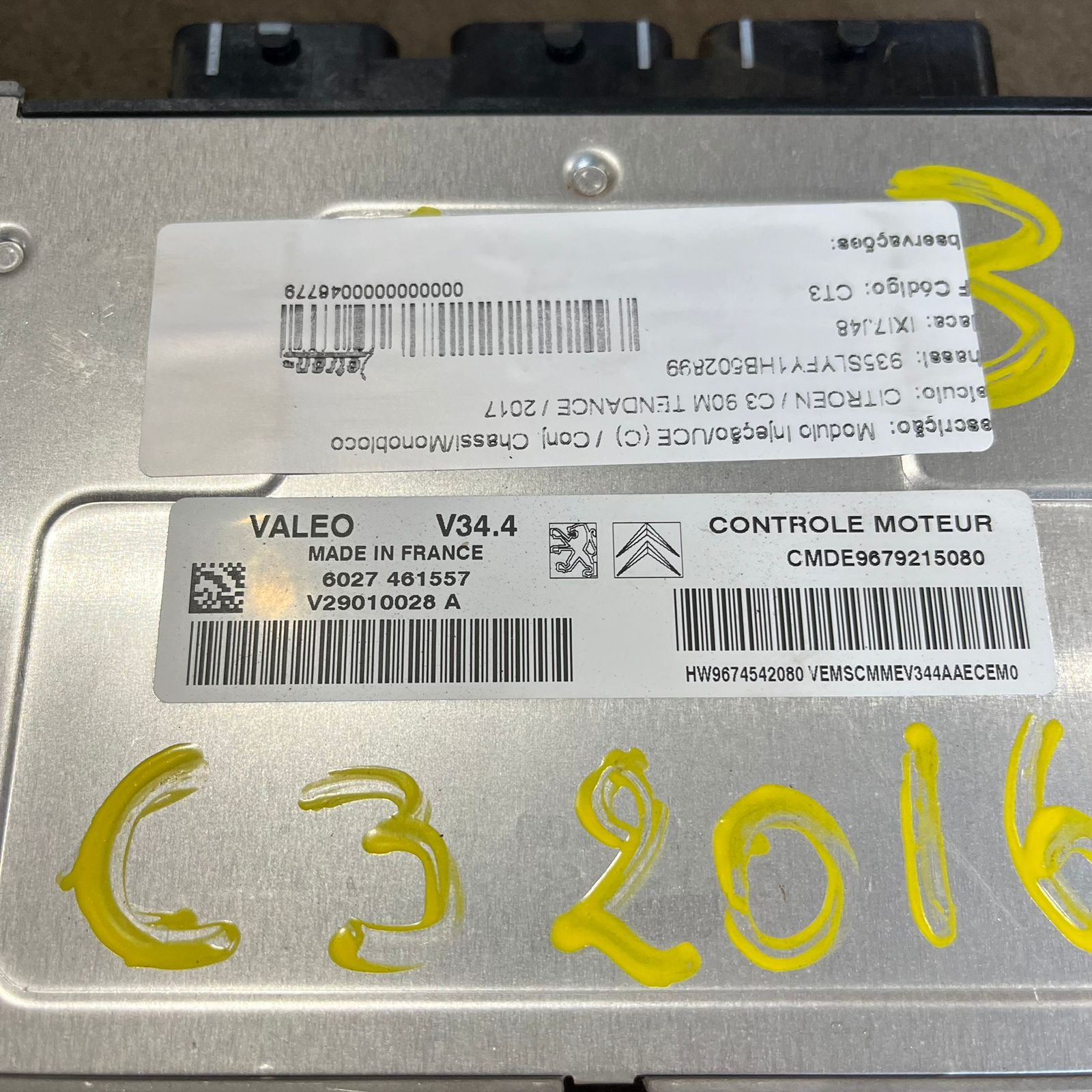 アティチュードコントロール KIT CODE MÓDULO CITROEN C3 TENDANCE 1.5 8V 2016 MANUAL - CDV