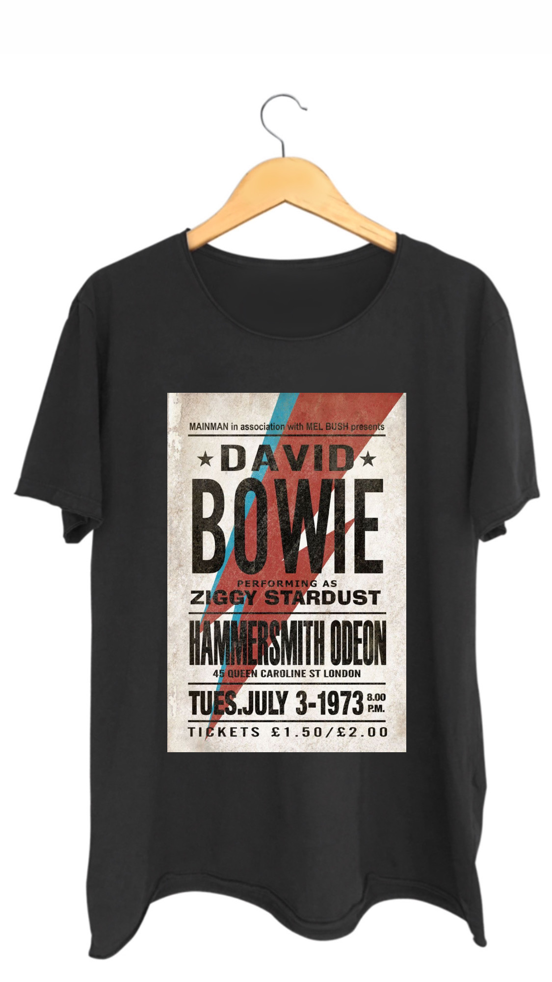 Camiseta BOWIE 100 algodao corte a fio preta beatshirts