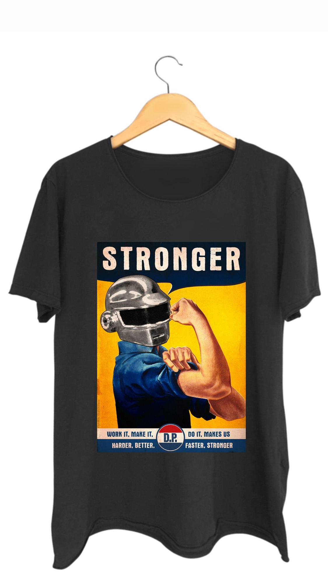 Camiseta DAFT PUNK STRONGER 100 algodao corte a fio preta beatshirts