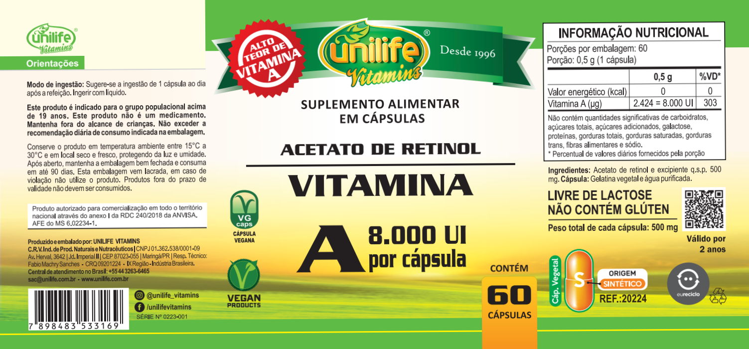 Vitamina A Retinol Unilife Kit Com Caps Unilife Loja De Produtos Naturais Folha