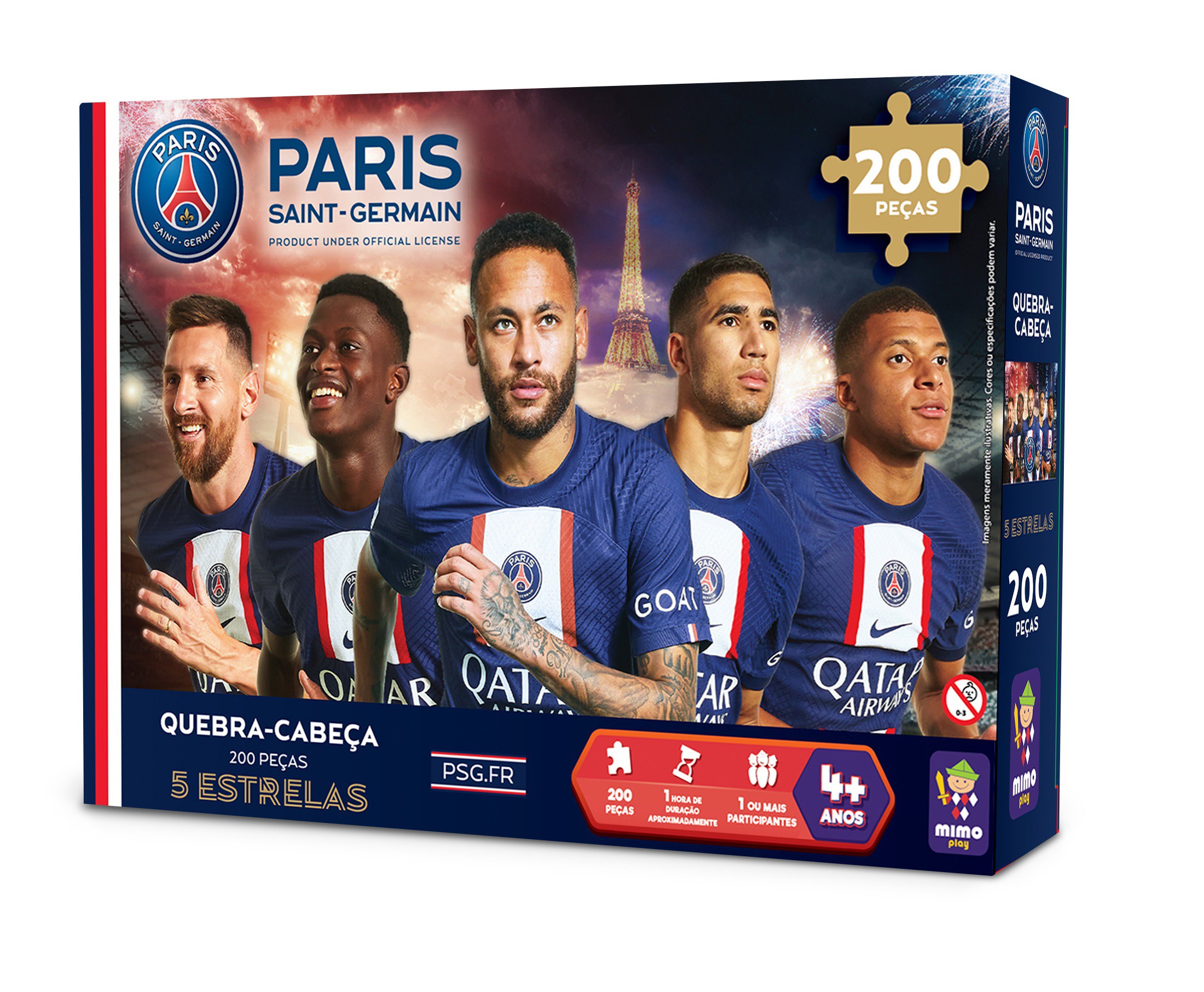 Paris Saint-German, Quebra Cabeça 100 peças, Messi - Mimo Play - Mimo Toys