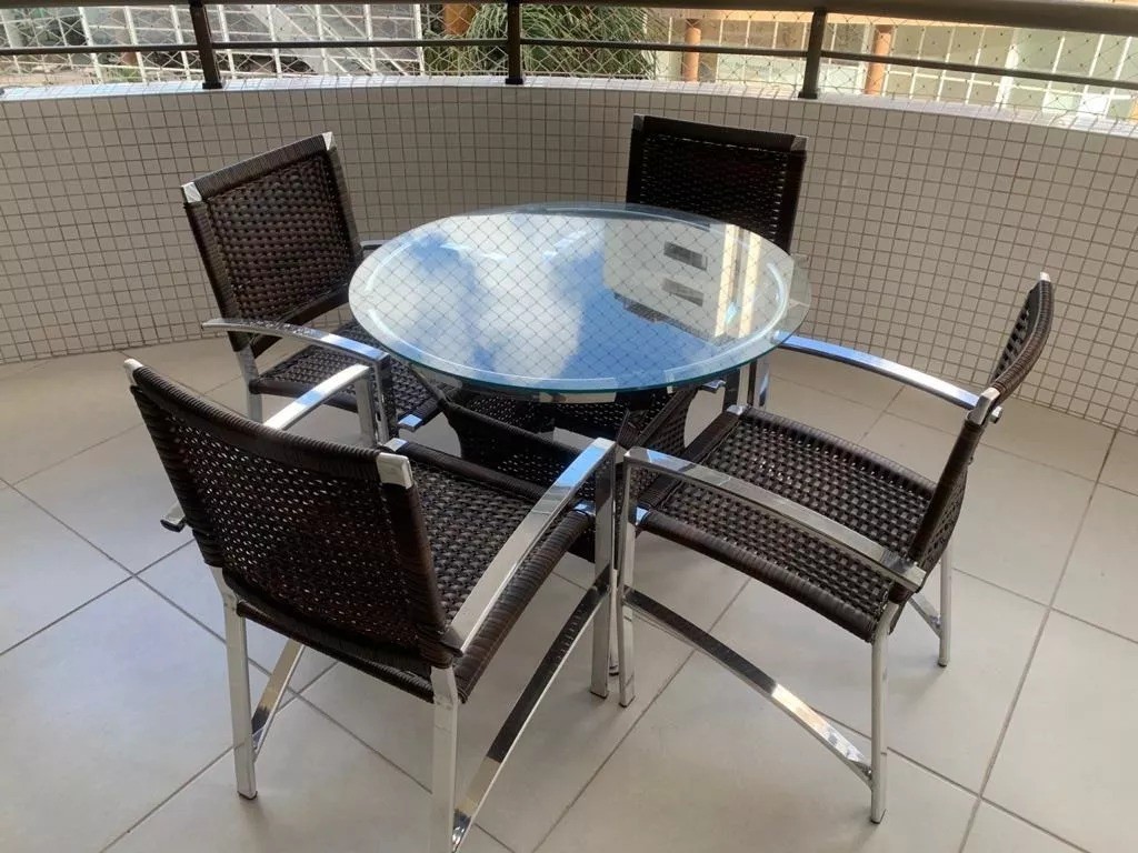 Conjunto De Mesa 4 Cadeira Jardim Varanda Fibra Sintética - R$ 2.140