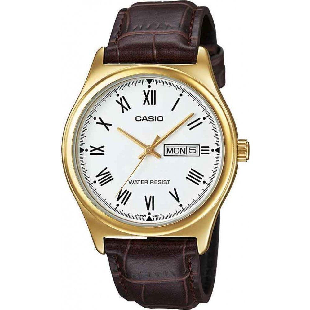 Relógio Masculino Dourado Magnum Pulseira De Couro Cor Da Correia Marrom  Cor Do Fundo Branco