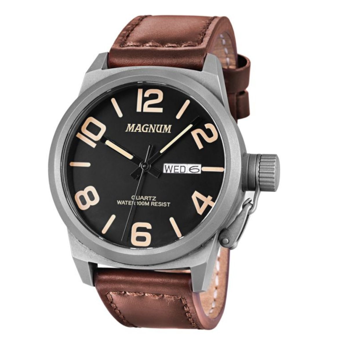 Relógio Masculino Dourado Pulseira De Couro Magnum Ma31542b