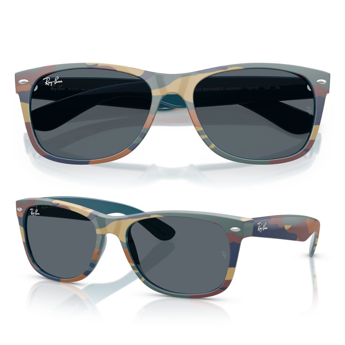  culos De Sol Ray Ban New Wayfarer Classic Blue Camu RB2132 Tamanho 55 