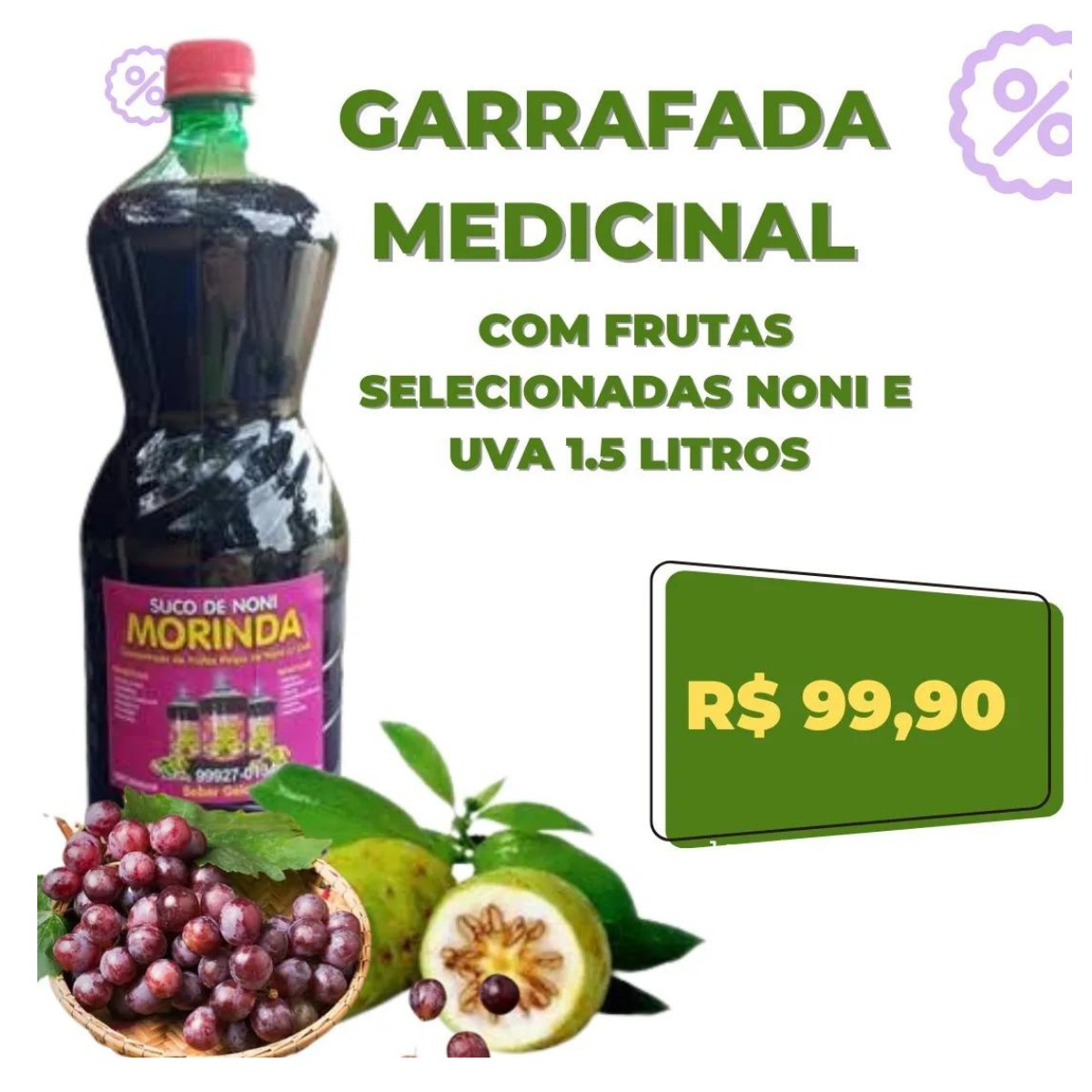 Suco De Noni Com Uva Garrafada Medicinal Cura Tudo 1.5 Litros (um litro