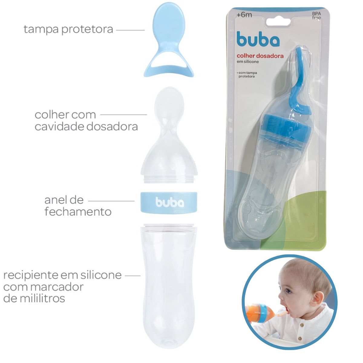 Colher de Silicone Baby - Azul - Buba - Ri Happy