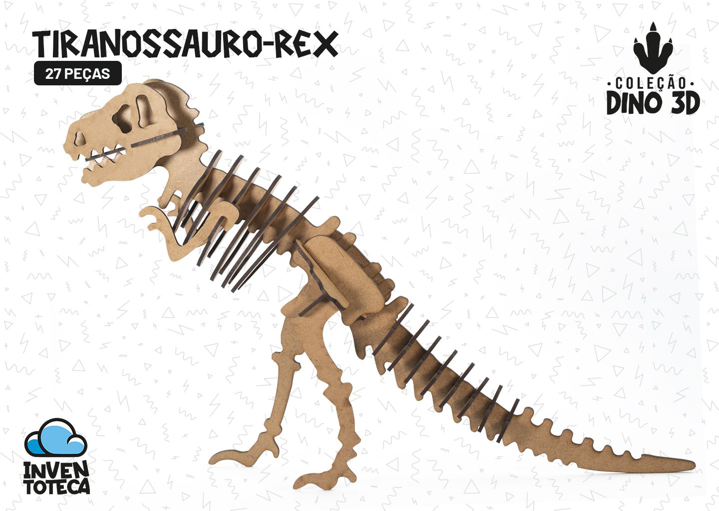 Dinossauro T-Rex p/ montar, Quebra-Cabeça 3D, 27 peças, Brinquedo e  decoração MDF