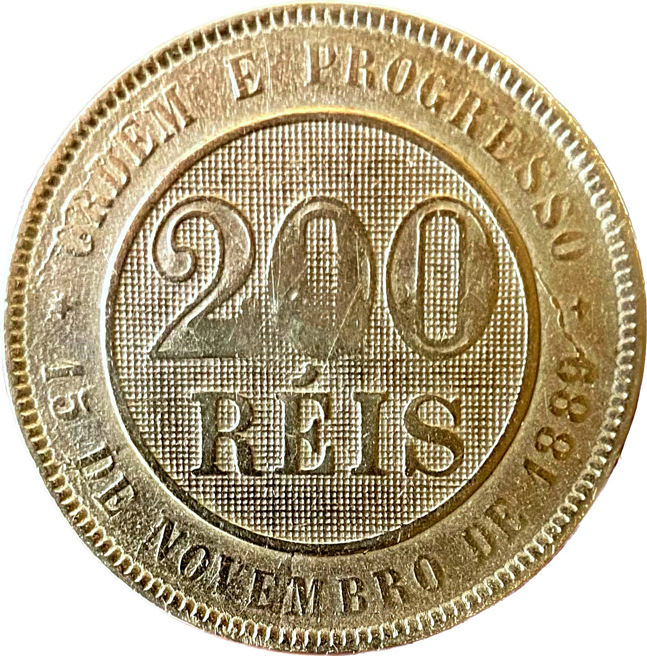 Pentacnn 2pinL型リケ-ブル Moeda 200 Réis 1889 Cupro-Níquel MBC+ [Brasil/República] - NEP