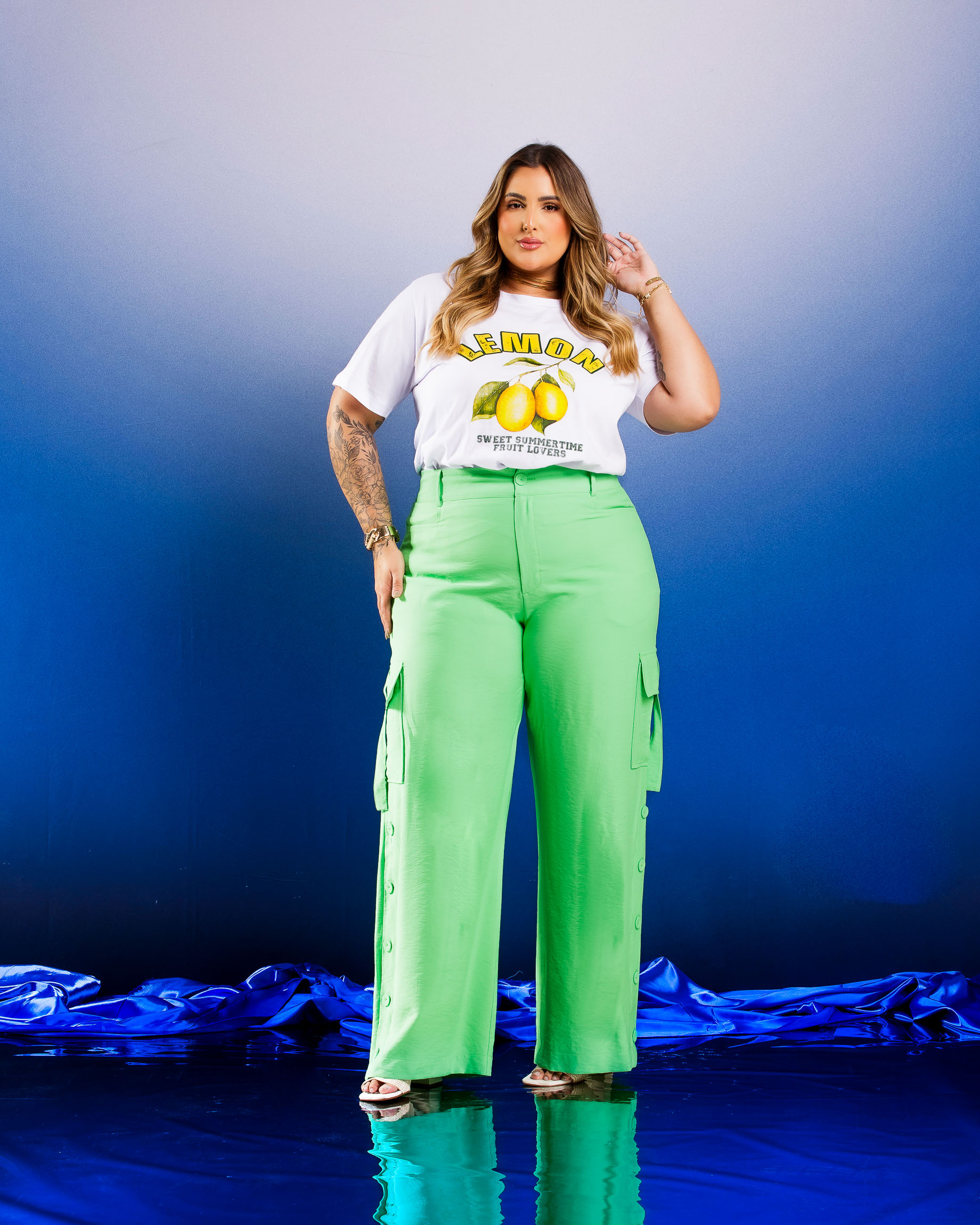 TShirt Lemon Branca Waves Quality Moda Plus Size dvs Sale Loja