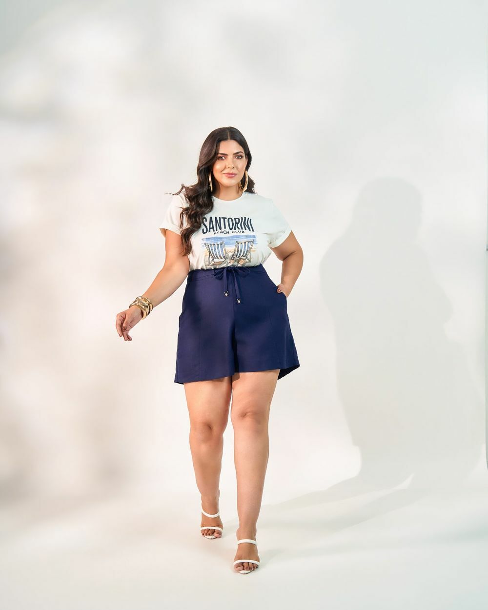 T-Shirt Santorini Off White Quality Moda Plus Size Alto qbl