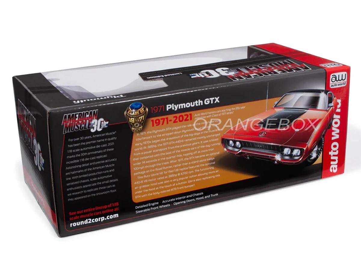 Plymouth GTX 1971 440+6 Hardtop 30º Aniversário 1:18 Autoworld
