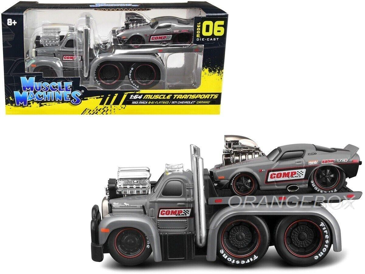 Mack B-61 Flatbed 1953 + Camaro 1971 1:64 Maisto Muscle Machines