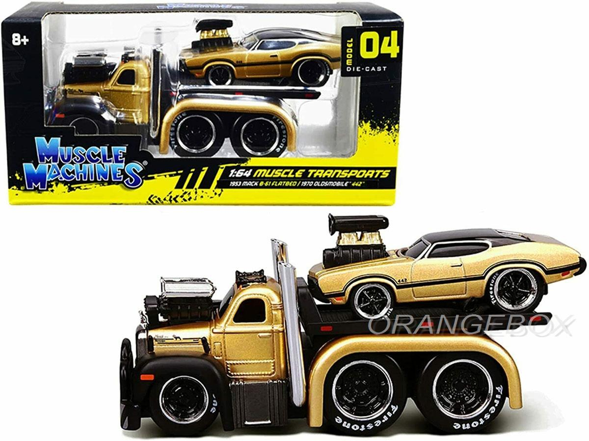 Mack B-61 Flatbed 1953 + Oldsmobile 442 1970 1:64 Maisto Muscle