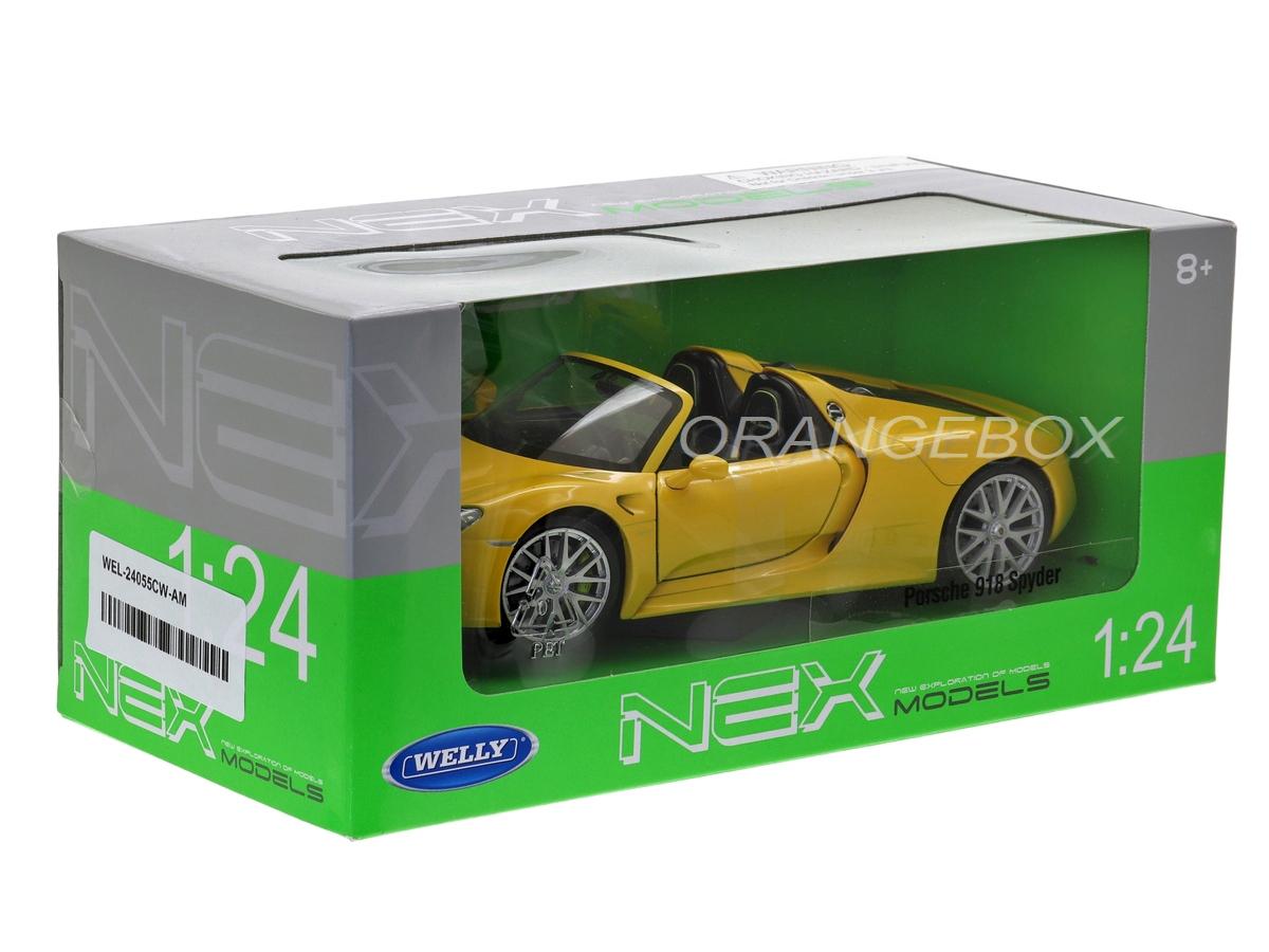 Welly Porsche 918 Spyder Modellauto – 1:34 Maßstab, Gelb, Mit öffnenden Türen, 11 Cm Lang