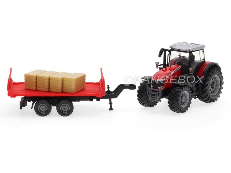 Tracteur Massey Ferguson 8740S Avec Remorque – Modèle Réduit Bburago 10 Cm – Jouet Collection Enfant