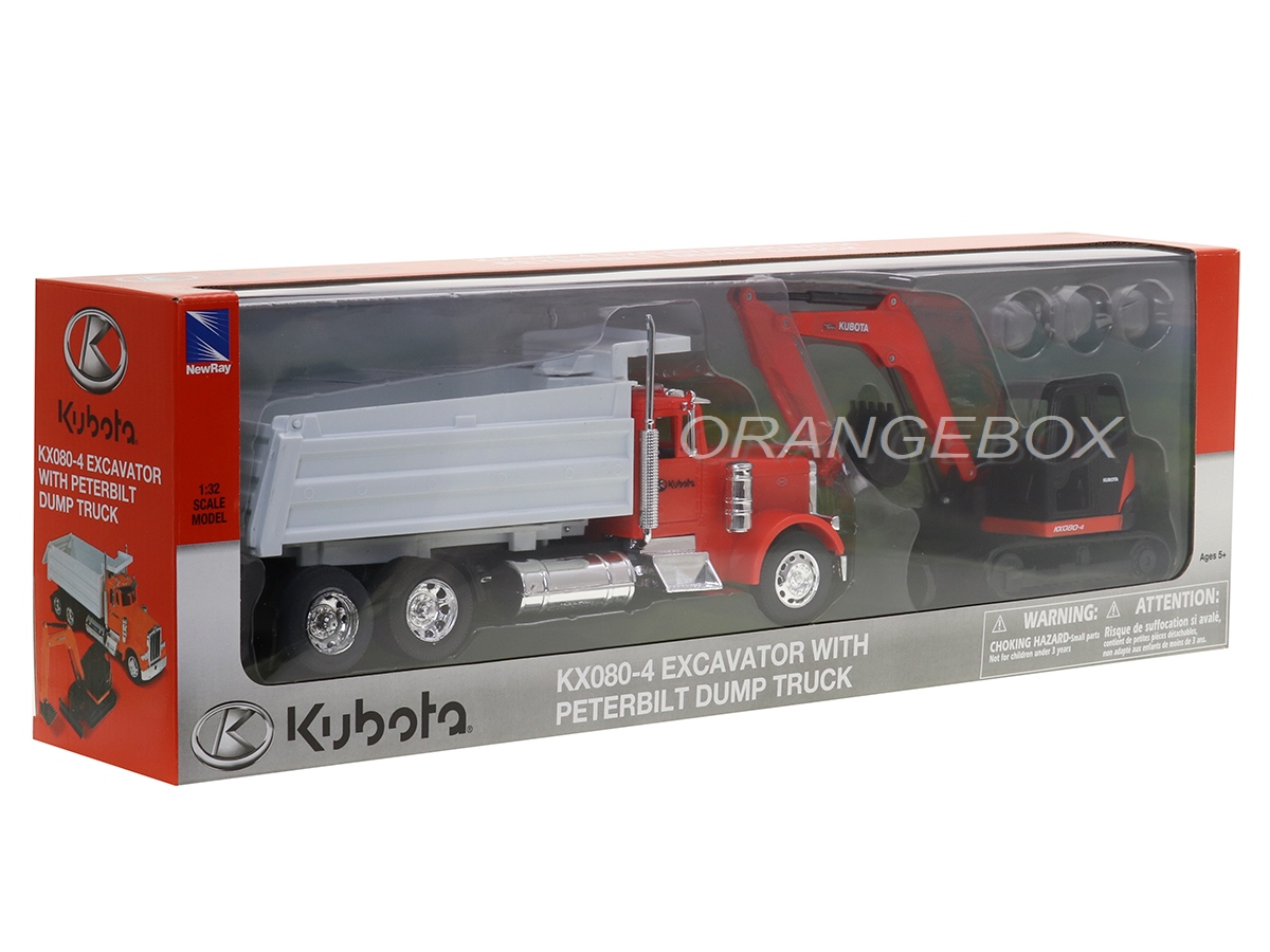Caminhão Peterbilt Caçamba + Escavadeira Kubota 1:32 New Ray - 20