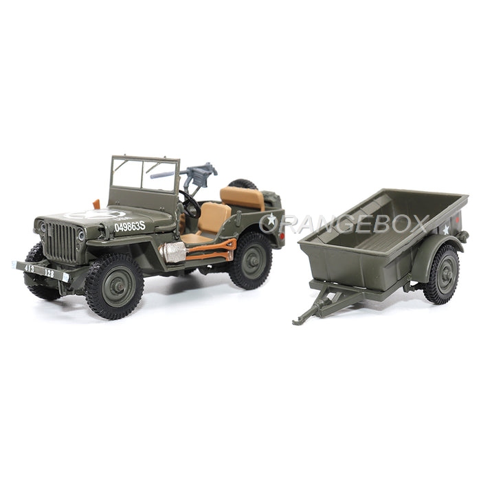 DIECAST 1/43 MODELLINO Auto Jeep Willys MB con rimorchio USA by Atlas