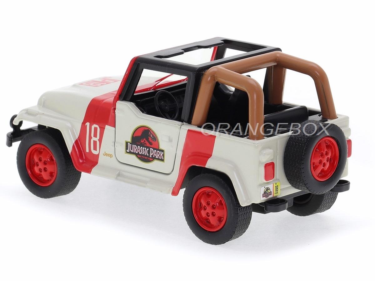 Jada Toys – Jeep Wrangler Jurassic World 2015 – Échelle 1/24 – Métal, Couleurs Blanc Et Orange – Miniature De Collection