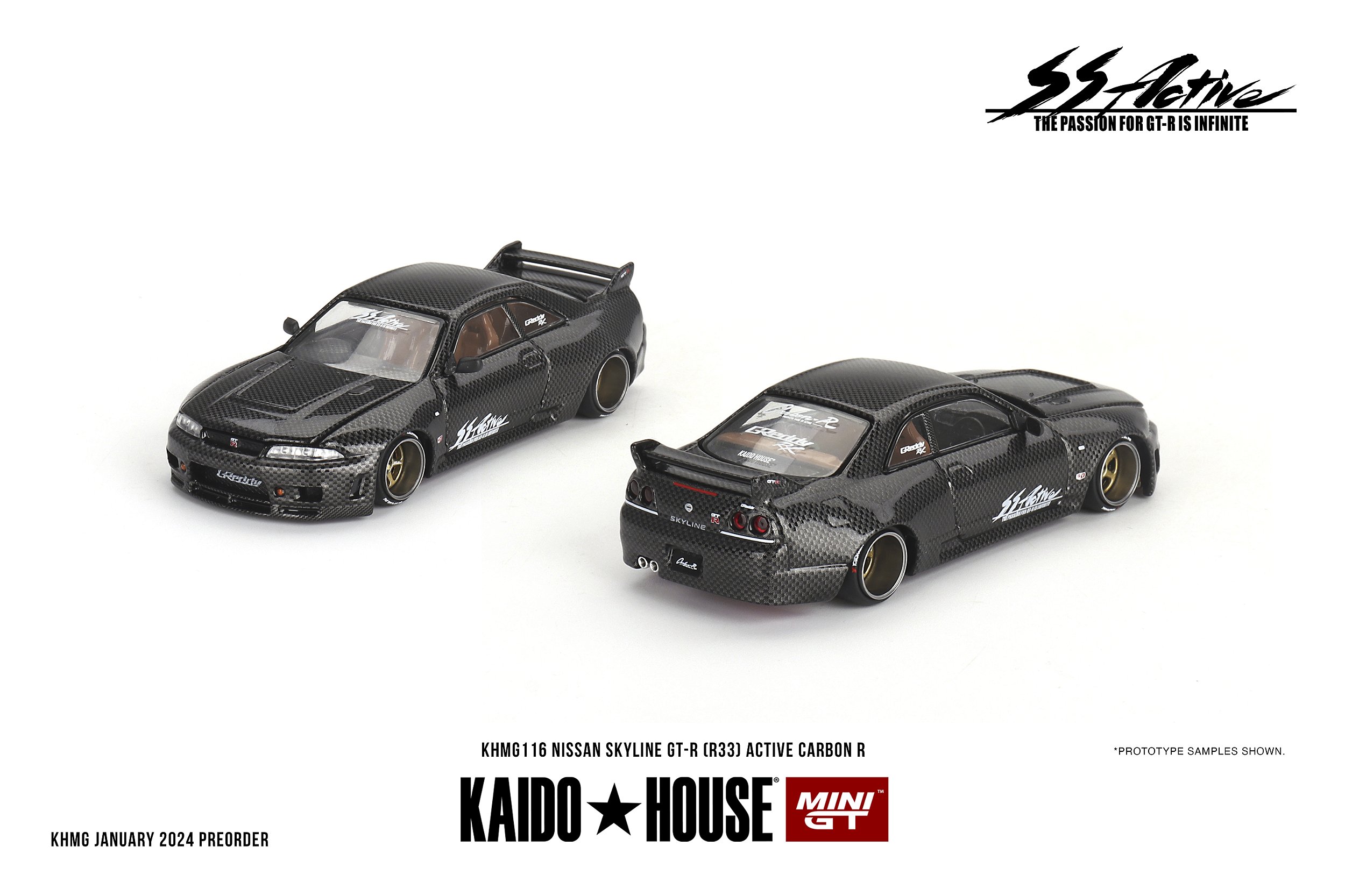 ミニカー mini gt KAIDO HOUSE GT-R R33 R34 DATSUN Nissan Skyline GT-R (R33) Active Carbon R Kaido House 1:64