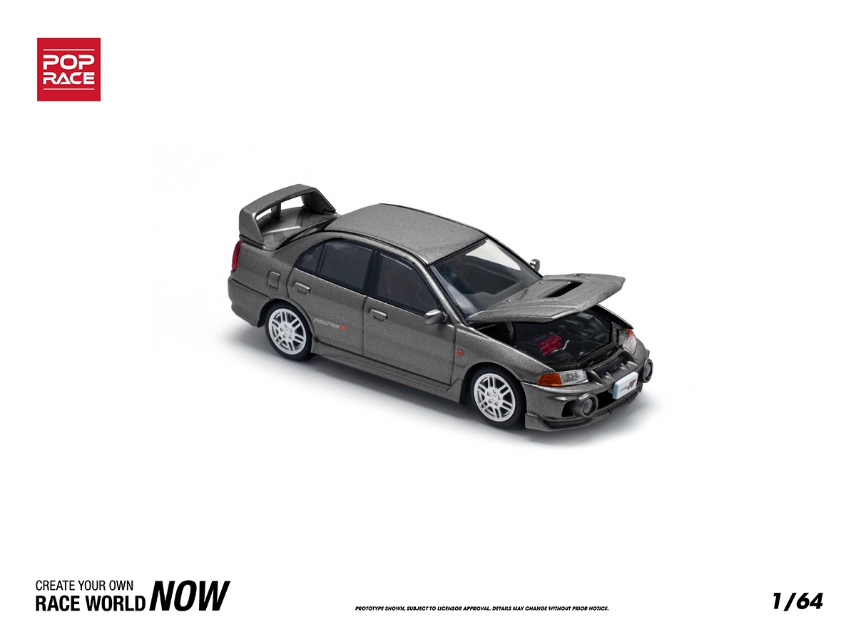 PRÉ-VENDA *** Mitsubishi Lancer Evolution IV 1:64 POP RACE Cinza
